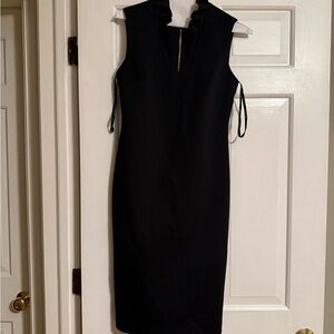 Calvin Klein Black Midi Dress with Ruffle Neckline